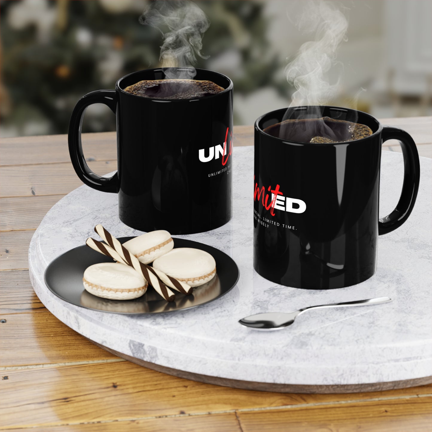 "UNLIMITED POTENTIAL" Black Coffee Mug, 11oz