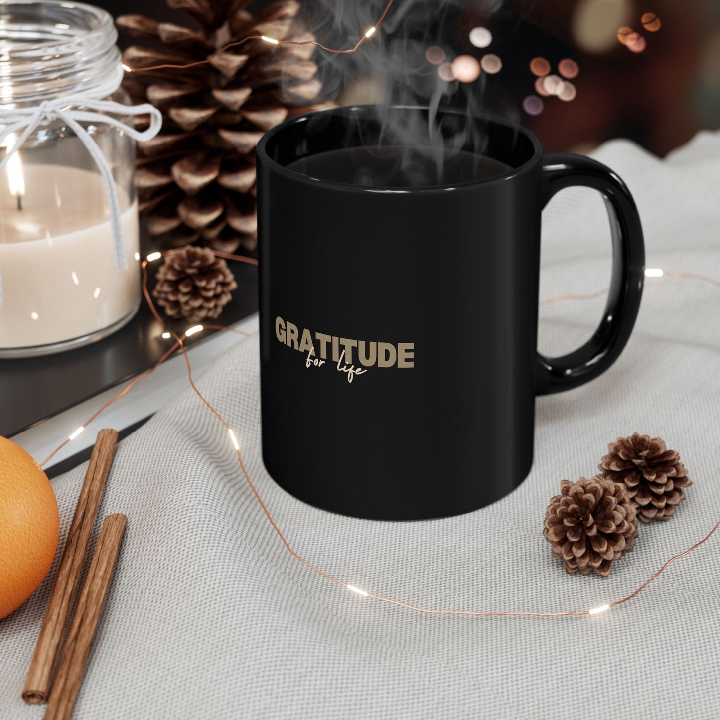 "GRATITUDE FOR LIFE" Black Mug (11oz, 15oz)