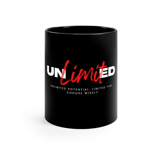 "UNLIMITED POTENTIAL" Black Coffee Mug, 11oz