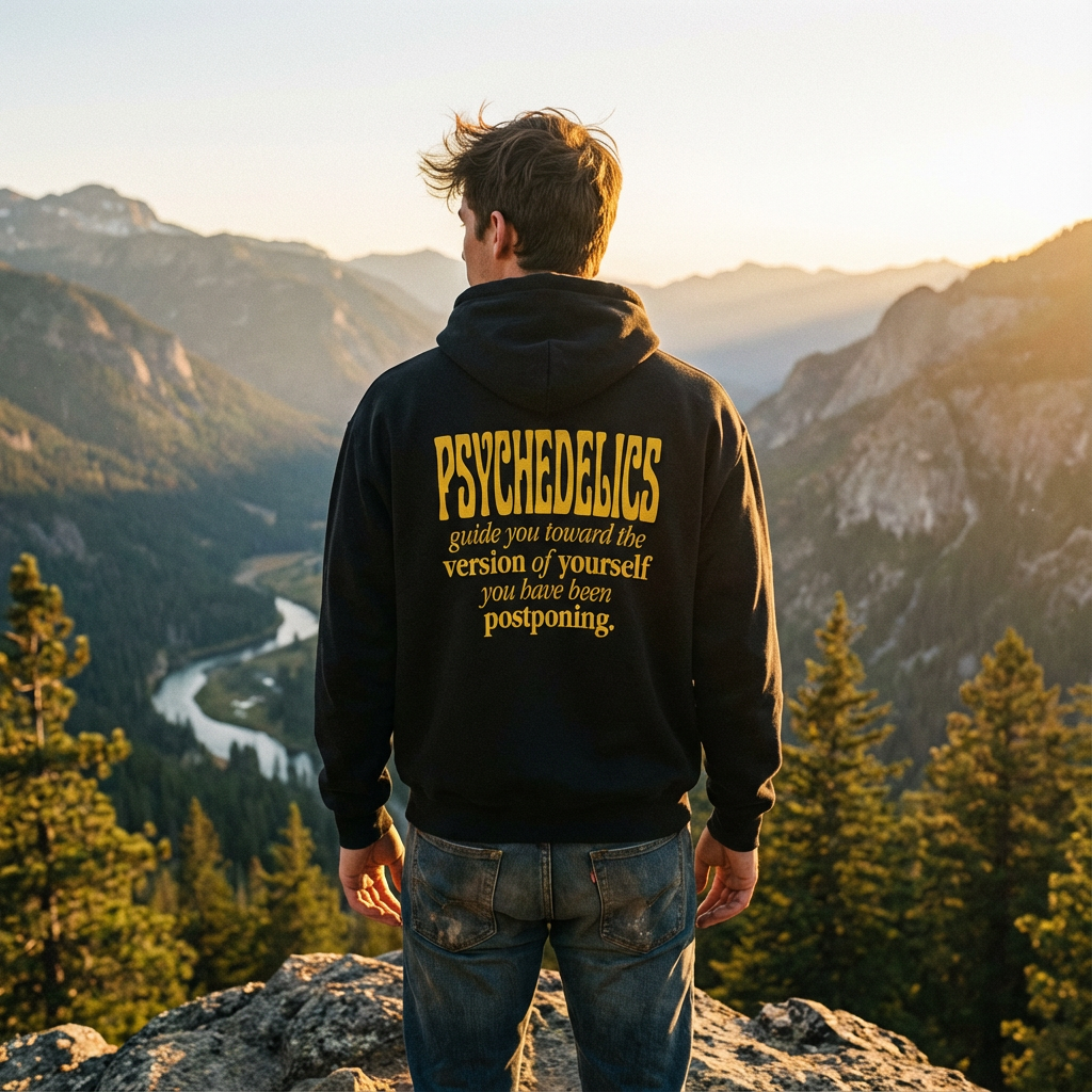Psychedelics Hoodie – 'Psychedelics Guide You Toward the Version of Yourself' Graphic Back Pullover
