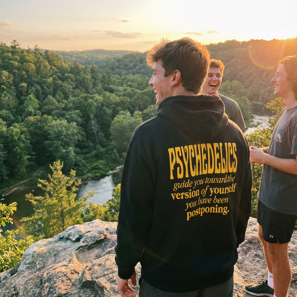 Psychedelics Hoodie – 'Psychedelics Guide You Toward the Version of Yourself' Graphic Back Pullover