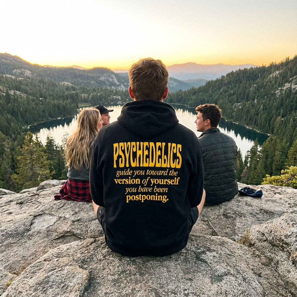 Psychedelics Hoodie – 'Psychedelics Guide You Toward the Version of Yourself' Graphic Back Pullover