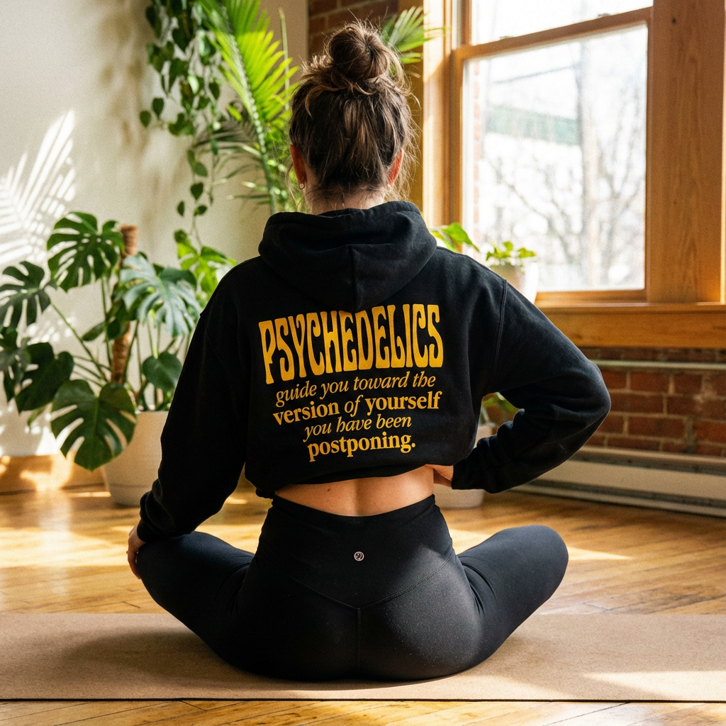 Psychedelics Hoodie – 'Psychedelics Guide You Toward the Version of Yourself' Graphic Back Pullover